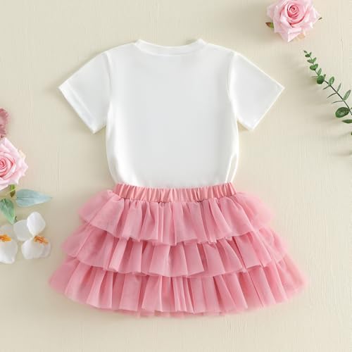 Image of Kayotuas Toddler Girl Summer Clothes Big Sister Outfit Letter Short Sleeve T-shirt Layered Tutu Skirt Set Cute Birthday Dress