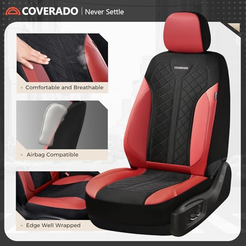 Image of Coverado Car Seat Covers for Front Seats, Waterproof Automotive Seat Protectors 2-Pack, Leather & Mesh Driver Protectors Universal Fit for SUVs, Trucks, Sedans