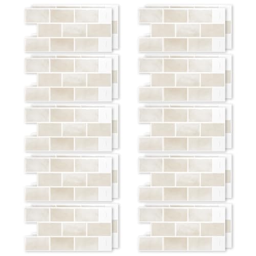 imposyu 20 piezas Azulejos Adhesivos Cocina Beige Azulejos de Pared 30,5 x 15,3 cm Adhesivo Pared Decoración del Hogar para Cocina, Baño, Dormitorio, Decoración de Pared