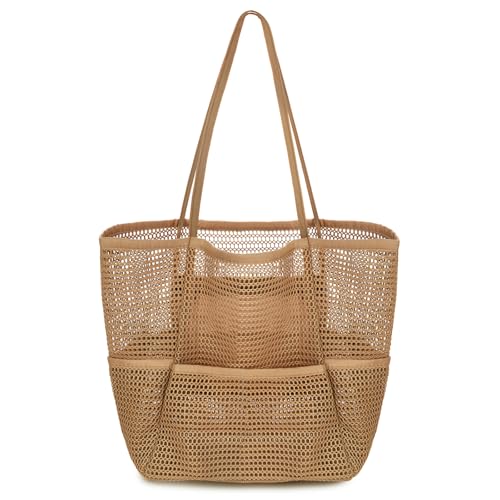 Bihoonge Bolsa de malla doble para artículos de aseo personal, bolsa de almacenamiento para playa, vacaciones, natación, viajes familiares (caramelo), Color caramelo.