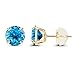 14K Solid Yellow Gold 4mm Round Natural Swiss Blue Topaz December Birthstone Prong Set Stud Earrings For Women