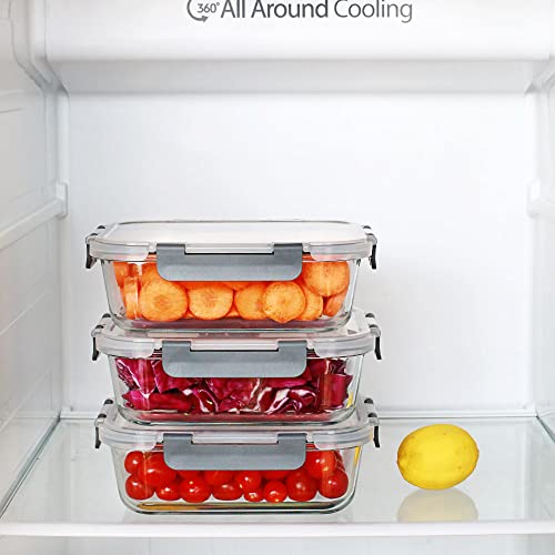 DAS TRUST 3 Pack Glass Food Storage Containers Reusable Meal Prep Containers Fridge Organizers Lunch Container for Adults Food Storage Containers with Lids Airtight Pizza Salad Storage Container by DAS TRUST - Image 6