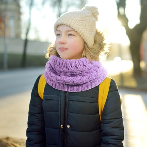 Cozypower 6 Pcs Kids Winter Knitted Infinity Scarf Girls Boys Neck Warmer Double Layer Fleece Lined Neck Gaiter Windproof 5