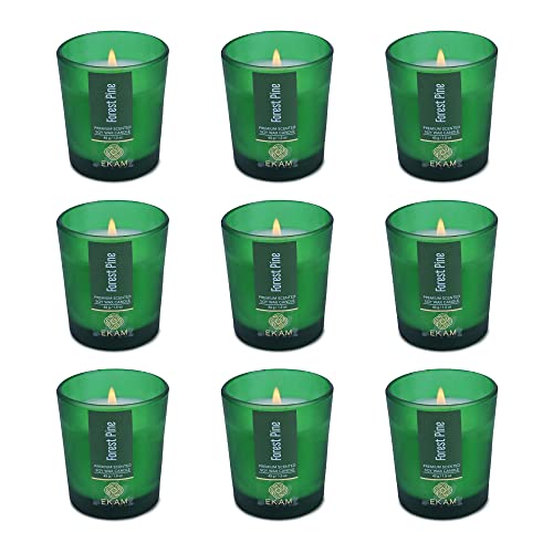 Image of EKAM Forest Pine Votive Soy Wax Scented Candle, 40 Grams, 10 Hours Burn Time| Long Lasting Premium Candles | Ideal for Home Decor | Gifting & Aromatherapy (Pack of 9)