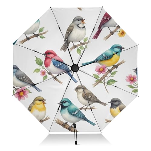 Parapluie pliable automatique aquarelle oiseaux portable contre vent et pluie