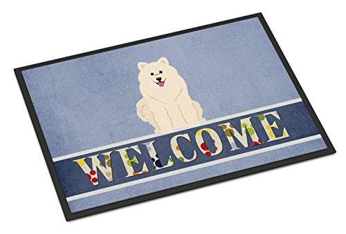 Caroline's Treasures BB5611MAT Samoyed Welcome Doormat 18x27 Front Door Mat Indoor Outdoor Rugs for Entryway, Non Slip Washable Low Pile, 18H X 27W