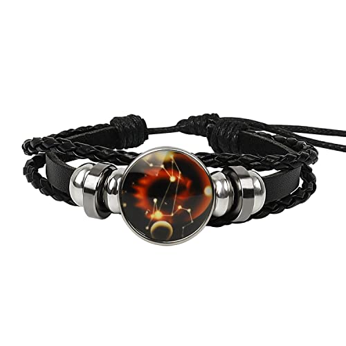 ZIJANG 12 Sternzeichen Armband, Löwe Handgewebtes Schwarzes Leder Armband, Mit leuchtendem Muster und High-End-Box, Verstellbarer Armbandriemen, Armbänder für Männer und Frauen Cover