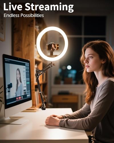 Image of SHOPEE 10'' Ring Light with Overhead Phone Mount, LED Selfie Light with Stand and Phone Holder for iPhone and Laptop, Desk Light for Video Recording, Zoom Meeting, Live Streaming, Tiktok, YouTube