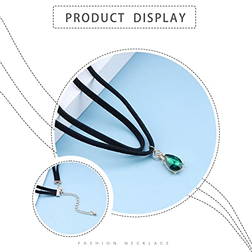 Iaceble Vintage Layered Suede Choker Necklace Green Teardrop Clavicle Necklace Black Velvet Choker Necklace Cz Emerald Pendant Necklace Collar Jewelry For Women And Girls #TOP4