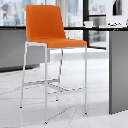 Eliza Orange Leatherette Counter Stool with Polished Stainless Steel Legs