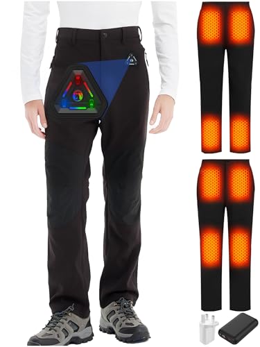 Pantalón Calefactable Hombre & Mujer con Batería 7,4V 20000mAh y Control 4-en-1 – Pantalones Termicos Impermeables con Tecnología Mejorada de Fibra de Carbono para Esquí, Senderismo y Actividades