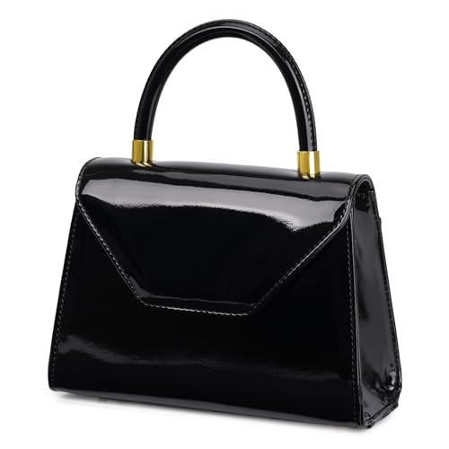 Milisente Womens Top Handle Clutch Purse Vegan Leather Crossbody or Handheld Bag For Day And Night Structured Patent Purse with Detachable and Adjustable Strap (Black)