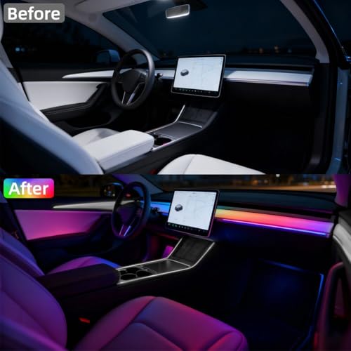 Image of Acrylic Interior Car LED Lights with Remote and Wireless APP, Ambient Lighting Kits Fiber Optic Strip LEDs,16 Million Colors Music&DIY Function (1 in 1)