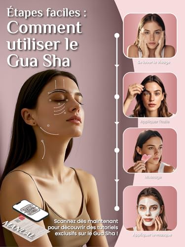 Image of Rena Chris Gua Sha Facial Tools, Rose Quartz Face Guasha Tool - Rose Pink