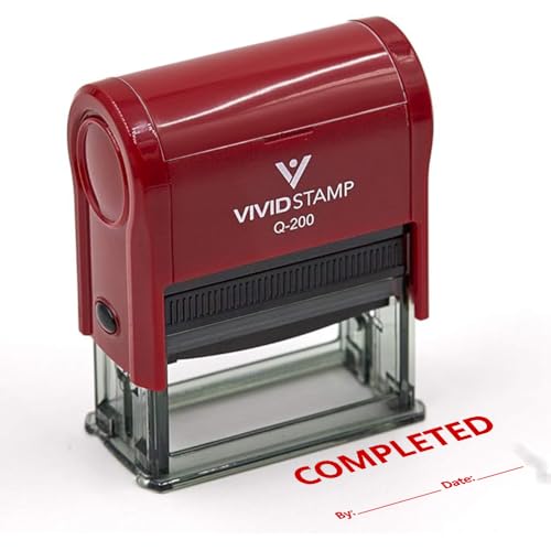 COMPLETED with By Date Line Self Inking Rubber Stamp (Red Ink) - Medium