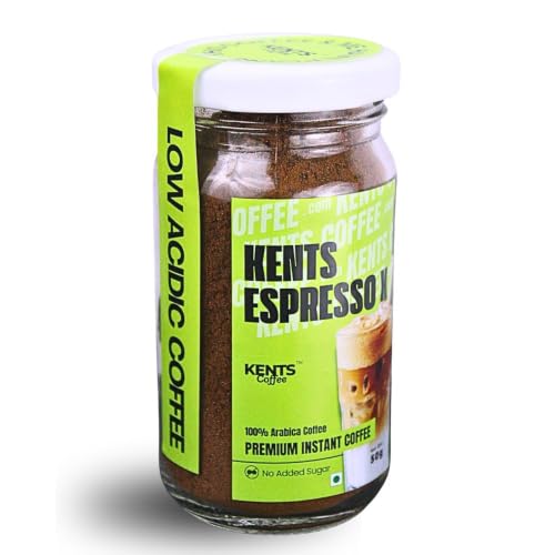 Image of Espresso X Dark Roast Instant Coffee - 50g Glass Jar | LOW ACIDIC COFFEE | 100% Arabica Coffee | Pure Chikmagalur Powder | No Sugar, No Chicory | NON FLAVOURED | Make Cafe Style Hot or Cold Coffee, black Coffeee, Cappuccino, Latte at Home | Serves 35-40 Cups