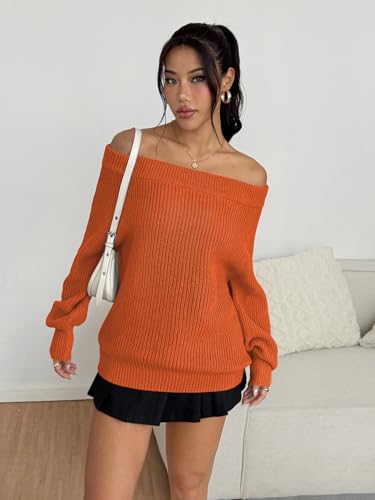 Image of ZAFUL Sweaters for Women Off Shoulder Knit Sweater with Long Sleeve Loose Pullover Jumper Tops