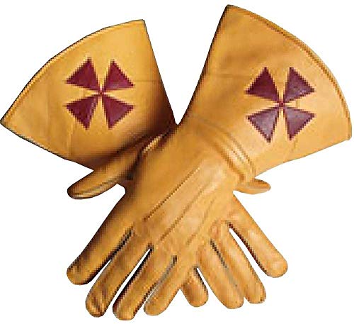 Guantes masónicos de cuero amarillo con cruz roja de Caballero Templario para logias