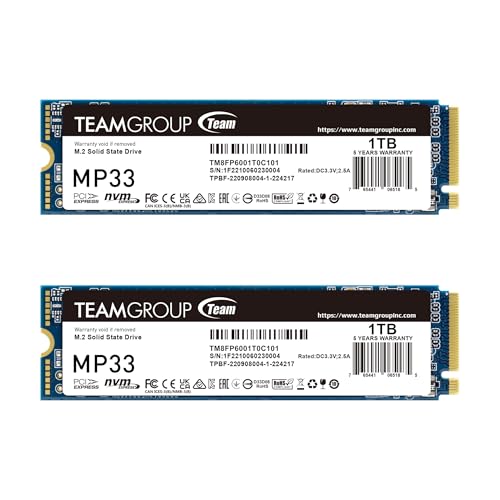 Image of TEAMGROUP MP33 1TB 2 Pack SLC Cache 3D NAND TLC NVMe 1.3 PCIe Gen3x4 M.2 2280 Internal Solid State Drive SSD (Read /Write 1,800 /1,500 MB /s) Compatible with Laptop & PC Desktop TM8FP6001T0C1P1