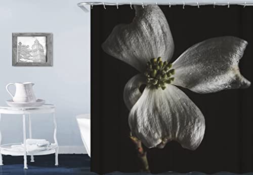 Rideau de douche fleurs noir et blanc KnSam 180x200cm en polyester