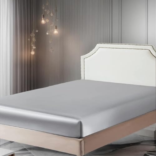 Seidiges Satin-Spannbetttuch, klassisch, luxuriös, seidig weich, einfarbig (Hellgrau, 140x200)