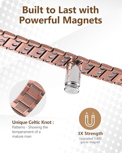 Image of Feraco Copper Magnetic Bracelets for Men,Pure Copper Jewelry Gift | 3X Strength Neodymium 57 Magnets,Powerful 3500 Gauss,Adjustable Length
