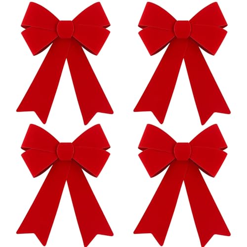 MCEAST 4 Pack Red Christmas Wreath Bows - 18 x 12 Inches Christmas Decoration Bows for Xmas Tree and Party Supplies