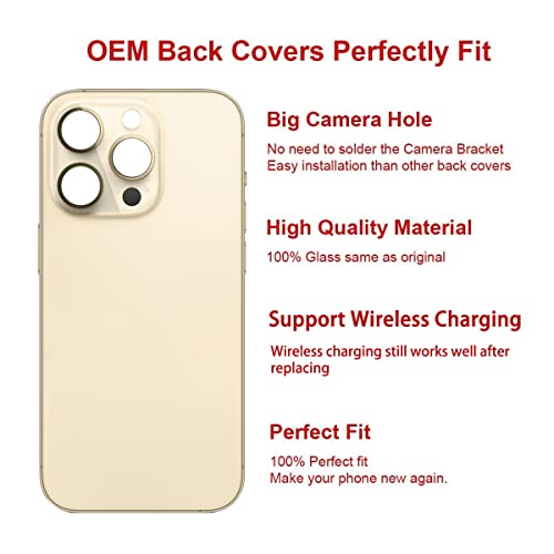 Perzework OEM Rear Back Glass Replacement Compatible with iPhone 14 Pro 6.1 inches with Reparing Toolkit (Gold)