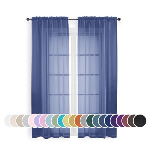 Image of OWENIE Blue Sheer Curtains 72 Inches Long 2 Panels Set, Transparent Light Filtering Sheer Curtain Rod Pocket Clear Drapes for Living Room Bedroom Window Sliding Glass Door, Each 42 x 72 Inch