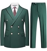 KUDMOL Suit for Men Solid Double Breasted 2 Piece Tuxedo Set Regular Fit Peak Lapels Jacket and P...