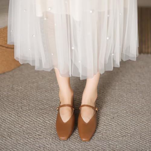 LUXINYU Women Mary Janes Shoes Soft PU Leather Square Toe Flats with Strap Comfortable Low Heels Work Pumps4