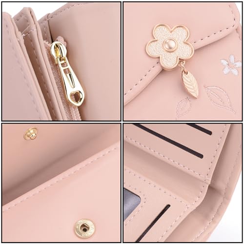 UTO Small Wallet for Women PU Leather Leaf Flower Pendant Card Holder Organizer Zipper Coin Purse4