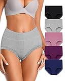 Annenmy High Waisted Briefs Women Cotton Underwear Full Coverage Panties Lace Underwear Sexy Panties Stretch 5 Pack M Multicolor
