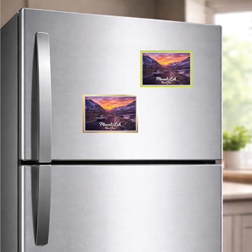 Image of Decorative Fridge Magnet with Glowing Border | Pack of 1 (Manali-Leh Road Trip, 4x3 inch - Golden Border)