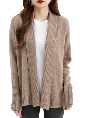 Womens 100 Percent Merino Wool Knit Cardigan Sweaters Casual Open Front Warm Soft Sweater Jackets
