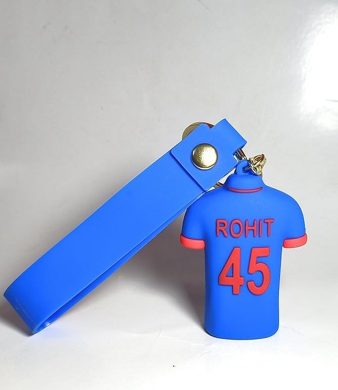 Affordable Keychains - 1Pc Rohit Sharma Blue Cricket jersey 3D Silicon Keychain with Strap & Hook | Hit Man Rohit KeyRings | Rohit45 Key_chain | Premium Silicon Rohit45 Keychain-image-19