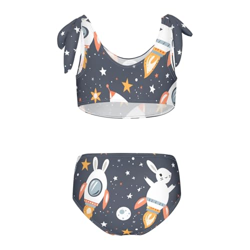 Girls' Bikini Set, Space Bunny Cute Rocket Kids Swimsuit 2 Pcs Beach Bathing Suit2