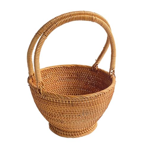 hanshanyan 収納バスケット ラタンバスケット 収納カゴ 収納かご 二本手 可動 手織り 藤かご 藤箱 大きいサイズ 持ち手 運びやすい 卓上収納 衣類収納 雑貨 お菓子 野菜 果物入り 小物入れ おしゃれ 玄関 寝室 洗面所 クローゼット (B: