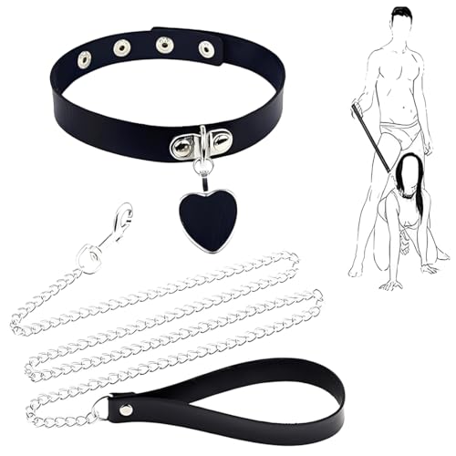 Punk Choker Ajustable Collier Ras Du Cou en Cuir PU Noir avec Chaîne Collier Ras Du Cou avec Anneau en O pour Homme Femmes Collier Ras Du Cou Gothique pour Halloween Cosplay Saint-Valentin
