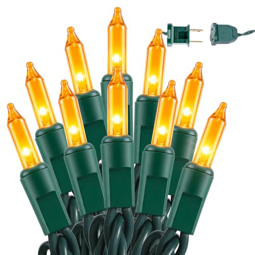 Image of BrizLabs Gold Christmas Lights Outdoor 300 Count 69.6ft Incandescent Christmas Lights Connectable Warm Glow Light String UL Certified Xmas Mini Light Green Wire for Indoor Outdoor Tree Holiday Party