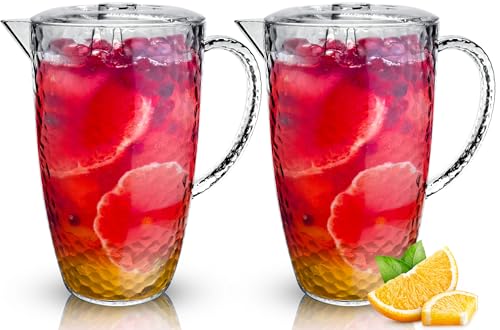 Clear Plastic Jugs 2 Litre - 2 Pack Plastic Jug with Lid and Vented Spout Large Pitcher Jug for Picnics BBQ Cocktails Indoor/Outdoor use Water Jug