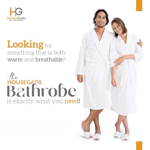 HOUSEGADS BathRobe 100% Cotton Terry Towelling Robe Shawl Collar Gown Luxury and Super Soft Unisex Bathrobe for Men & Women Cozy Gown Hotel and Spa Quality (UK, Alpha, XL, Regular, Regular, WHITE)