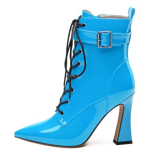 Women's Ankle Boots, Pointed Toe Lace up High Heel Booties, Side Zipper Fashion Solid Short Boot for Women2