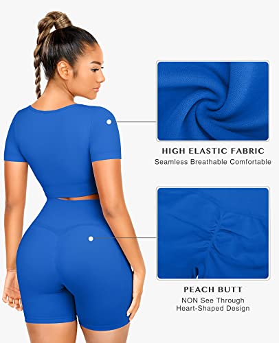 Feelingirl Workout Sets For Women 2 Piece Workout Outfits Active Gym Set Crop Top Tummy Control High Waist Shorts #TOP3