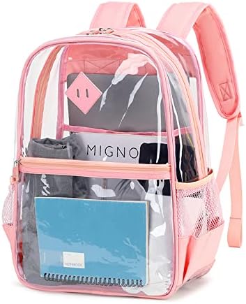 MUSEVOS PVC Clear Backpack Stadium Approved, Heavy Duty See Through Book Bag,pink