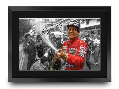 HWC Trading Ayrton Senna Gifts Printed Signed Autograph Picture for F1 Formula 1 Racing Fans (ID-000118) - A3 Framed