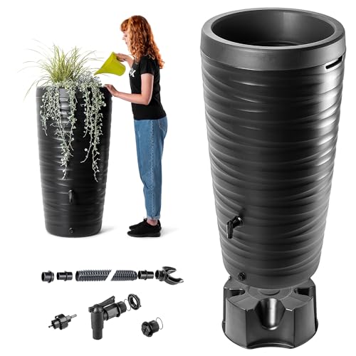 KADAX Barril de lluvia de 240 l, barril de lluvia con grifo, maceta y soporte, depósito de agua de lluvia de plástico, depósito de agua de lluvia para recoger agua de lluvia