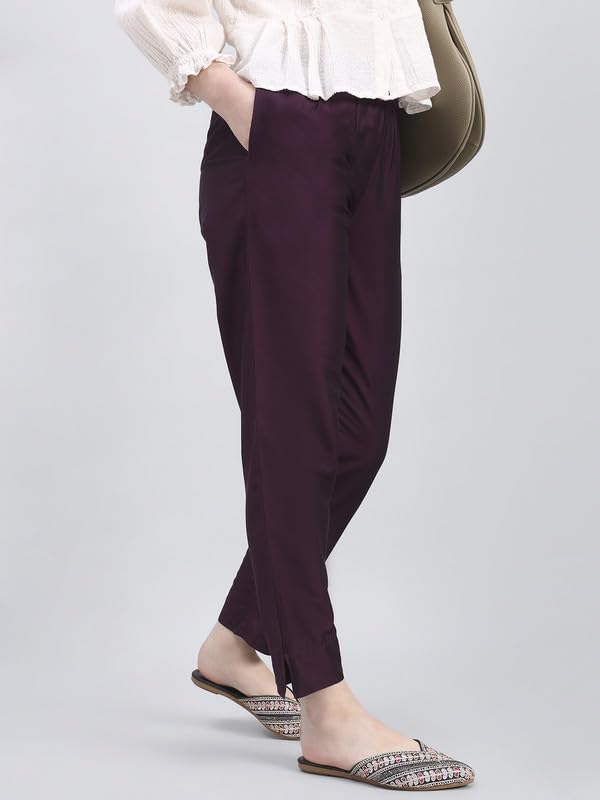 Image of GO COLORS Modal Spandex Metallic Pants Festive Full Length for Women| Lightweight, Mid Rise, Side Pockets