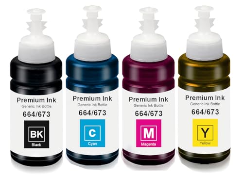 Image of KOSH T664 Refill Ink Compatible for Epson L130, L310, L361, L380, L405, L565, L365, L485, L220, L360, L130, L130 and L380 Printers (4, Black Cyan Magenta Yellow)