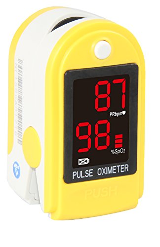 Concord Basics Fingertip Pulse Oximeter - Blood Oxygen Saturation Monitor with Carrying Case, Batteries, Silicone Cover & Lanyard - Easy to Use, Accurate SpO2 & Pulse Measurement (Yellow)